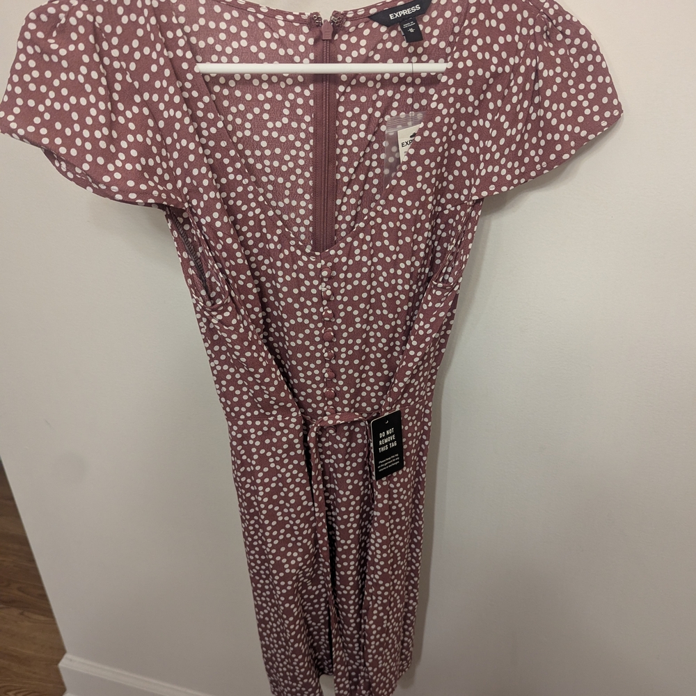 Express Dusty Pink Polka Dot Midi Dress